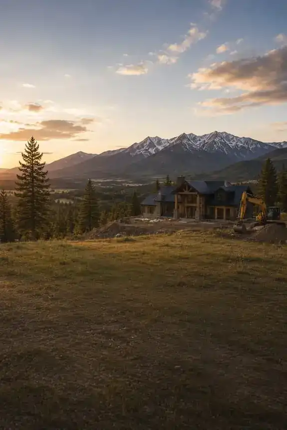 Acreage below the mountains at sunset