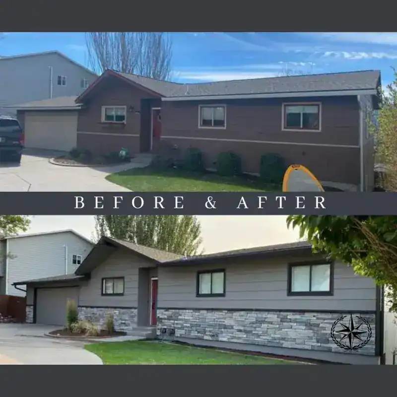 Before and after: new siding, stone and trim on the same house