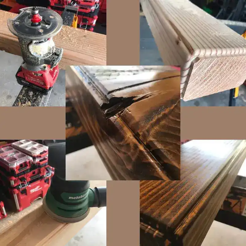 Sanding and refinishing deck boards, before and after