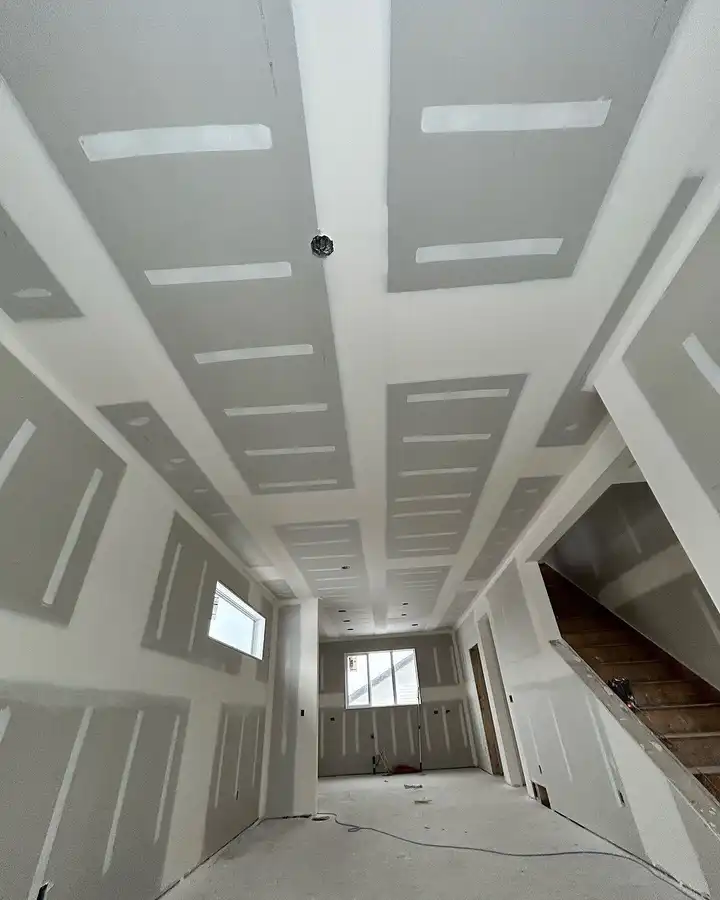 Coffered ceiling in drywall, ready for finishing