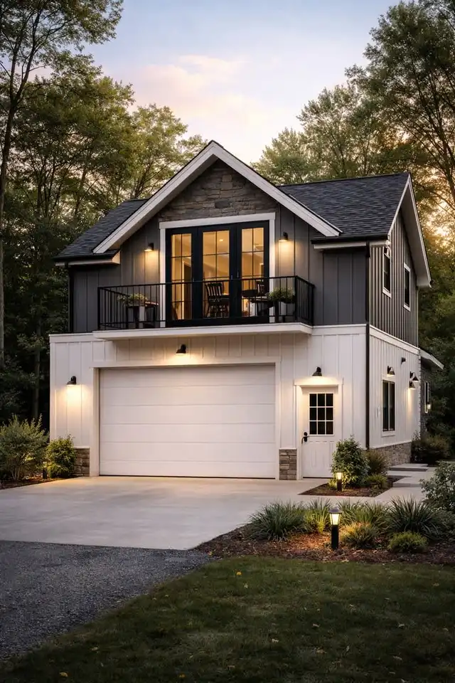 Detached garage apartment with a balcony