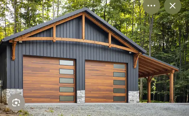 Post-frame garage with a timber gable