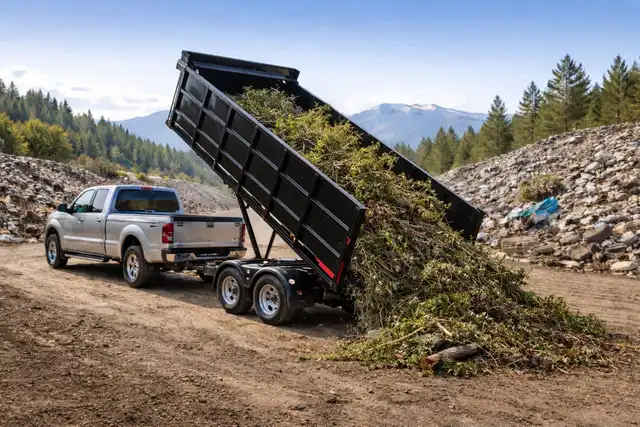 Dump trailer tipping yard debris